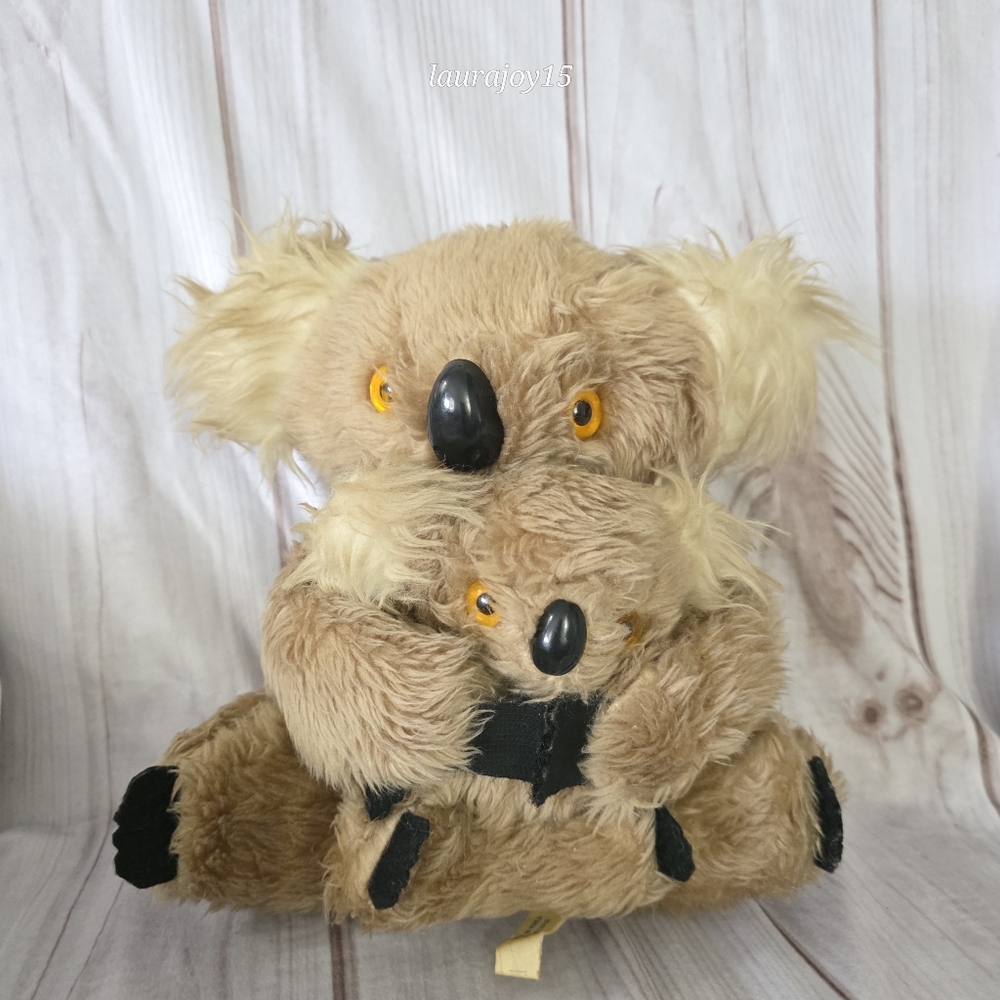 Vintage Interpur Koala Bear Hugger Plush Stuffed Toy Orange Eyes Mom Baby Korea